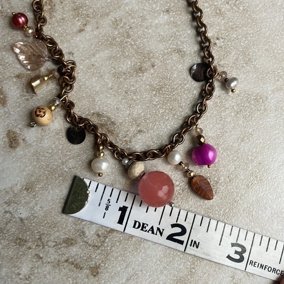 gemstone real pearls glass beads copper chain rose quartz charm - Picture 8 of 16